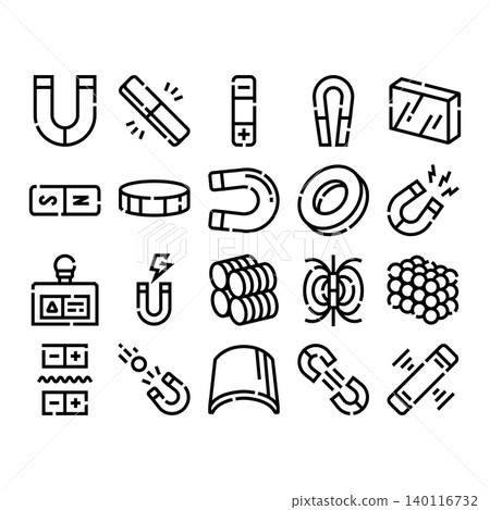 Magnetism and physics science icon set Magnetism and physics science icon set 140116732