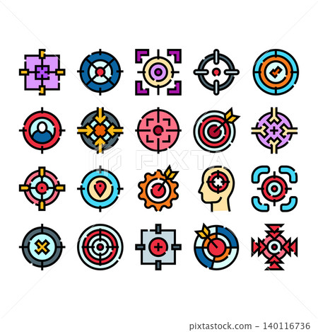 Target aim icon collection representing goal achievement Target aim icon collection representing goal achievement 140116736