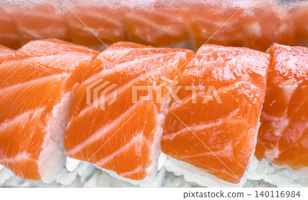 Philadelphia sushi rolls with fresh Atlantic salmon closeup for food delivery and online restaurant order Philadelphia sushi rolls with fresh Atlantic salmon closeup for food delivery and online restaurant order 140116984