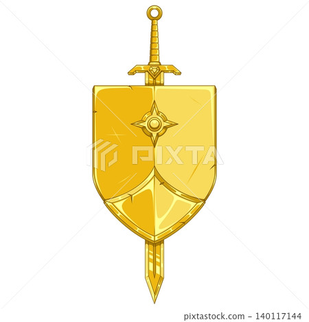 Shield and sword in shiny gold Shield and sword in shiny gold 140117144