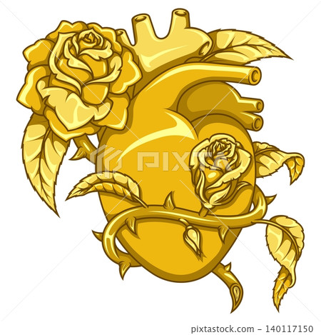Golden Heart with Luxury Gold Roses Golden Heart with Luxury Gold Roses 140117150