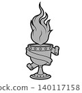 Ancient grey cup with fire and ribbon 140117158