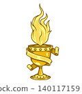 Golden chalice with fire and ribbon 140117159
