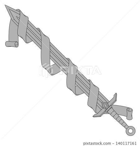 Sword with ribbon gray thick stroke Sword with ribbon gray thick stroke 140117161