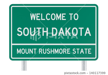 South Dakota welcome road sign. 3D rendering South Dakota welcome road sign. 3D rendering 140117399