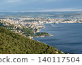 Aerial View Of Trieste City Harbour From Napoleonica Hiking Trail - Famous Climbing Bouldering Area, Gulf Of Trieste Adriatic Italy, Panoramic Karst Hillside Overlook 140117504