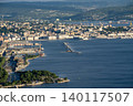 Aerial View Of Trieste City Harbour From Napoleonica Hiking Trail - Famous Climbing Bouldering Area, Gulf Of Trieste Adriatic Italy, Panoramic Karst Hillside Overlook 140117507