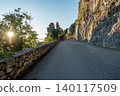 Scenic Napoleonica Hiking Trail Along Limestone Karst Cliff - Trieste Italy, Paved Path Stone Wall, Famous Climbing Bouldering Area, Golden Sunburst, Adriatic Region Outdoor 140117509