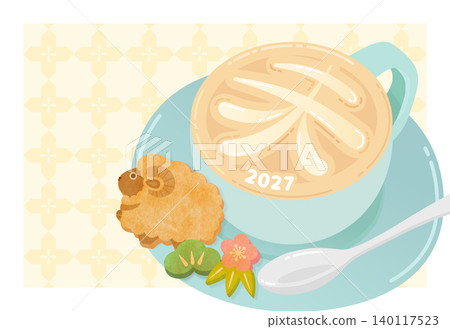 Cute latte art for the Year of the Sheep (2027 New Year's greeting card) 140117523