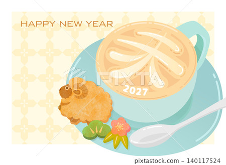 Cute latte art for the Year of the Sheep (2027 New Year's greeting card) Cute latte art for the Year of the Sheep (2027 New Year's greeting card) 140117524