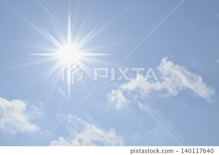 Blue sky and sun, direct sunlight, free space image Blue sky and sun, direct sunlight, free space image 140117640