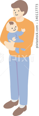 Isometric illustration of a father holding a baby (childcare, men, parenting) Lifestyle material Isometric illustration of a father holding a baby (childcare, men, parenting) Lifestyle material 140117773