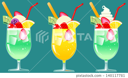 一組三幅復古奶油蘇打水和果汁飲料的插圖。 一組三幅復古奶油蘇打水和果汁飲料的插圖。 140117781