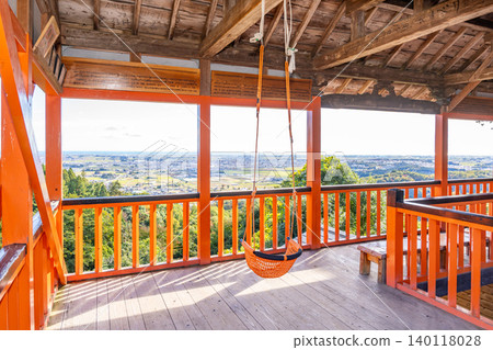 View of the Natori Plain and the Pacific Ocean from the main gate (observation deck) of Kumano Nachi Shrine [Natori City, Miyagi Prefecture] 140118028