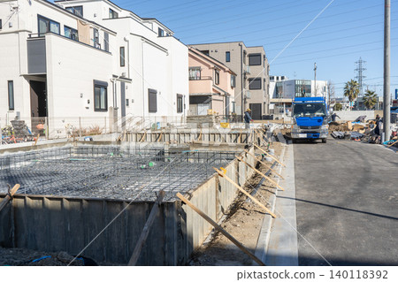 Reinforcement work for the foundation of a detached house before concrete pouring (Part 2) Reinforcement work for the foundation of a detached house before concrete pouring (Part 2) 140118392