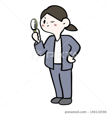 一幅插圖,描繪了一位女上班族正在用放大鏡觀察和調查。 一幅插圖,描繪了一位女上班族正在用放大鏡觀察和調查。 140118598
