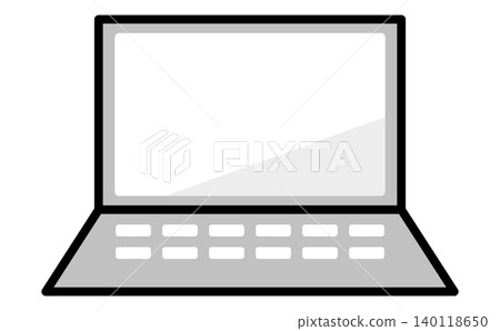 A black and white icon of a laptop computer. An illustration of a monochrome PC in an open state. A black and white icon of a laptop computer. An illustration of a monochrome PC in an open state. 140118650