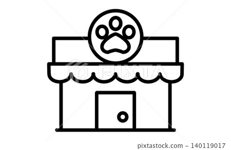 Pet shop icon: A simple shop illustration with a paw print mark. Pet shop icon: A simple shop illustration with a paw print mark. 140119017