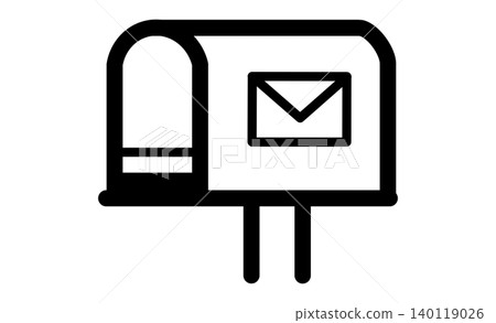 Postal service and letter pictograms: Simple monochrome line drawings of a mailbox and envelope. 140119026