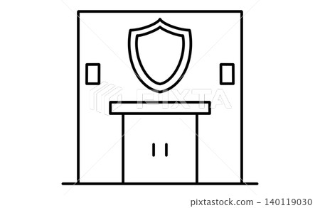Police station/police box pictograms and icons: Simple monochrome line drawings of shops representing security and maintaining public order. Police station/police box pictograms and icons: Simple monochrome line drawings of shops representing security and maintaining public order. 140119030