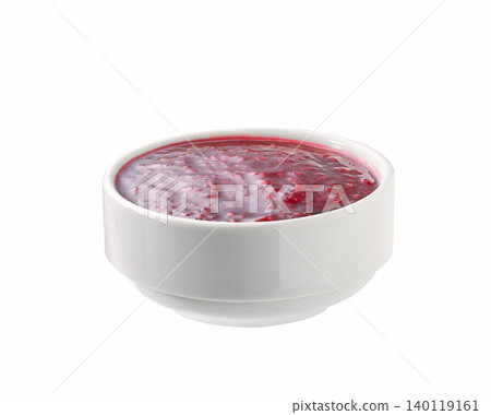 raspberry jam in a white ceramic bowl isolated on white background. raspberry jam in a white ceramic bowl isolated on white background. 140119161