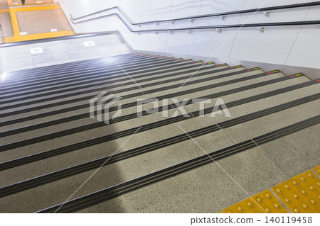 Station stairs, Keio Line; Empty station platform, Keio Line; Platform stairs, Inadazutsumi Station, Fuchu Station Station stairs, Keio Line; Empty station platform, Keio Line; Platform stairs, Inadazutsumi Station, Fuchu Station 140119458