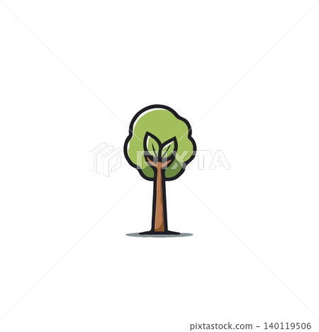 Minimalist graphic icon of a tree, representing natural growth and ecological balance. Simple and stylized tree artwork features a rounded crown and stylized leaves. Symbolizes eco-consciousness and 140119506