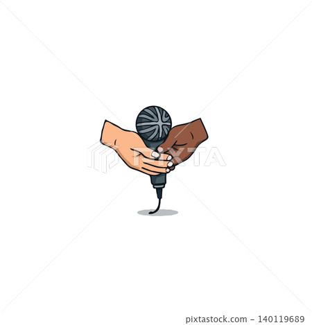 Illustration of diverse hands holding a microphone, symbolizing unity and collaboration through music. The artwork represents the power of shared voices and the importance of embracing different Illustration of diverse hands holding a microphone, symbolizing unity and collaboration through music. The artwork represents the power of shared voices and the importance of embracing different 140119689