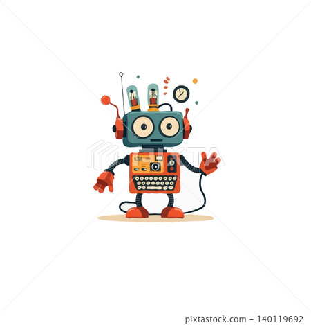 A delightful robot illustration presents a colorful and imaginative portrayal of artificial intelligence. The character's design blends retro aesthetics with futuristic elements creating a charming 140119692