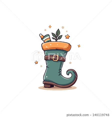 A charming cartoon illustration features a leprechaun boot with a sprig inside, symbolizing Irish folklore. This festive design captures the whimsical spirit of St. Patrick's Day, evoking a sense of A charming cartoon illustration features a leprechaun boot with a sprig inside, symbolizing Irish folklore. This festive design captures the whimsical spirit of St. Patrick's Day, evoking a sense of 140119748