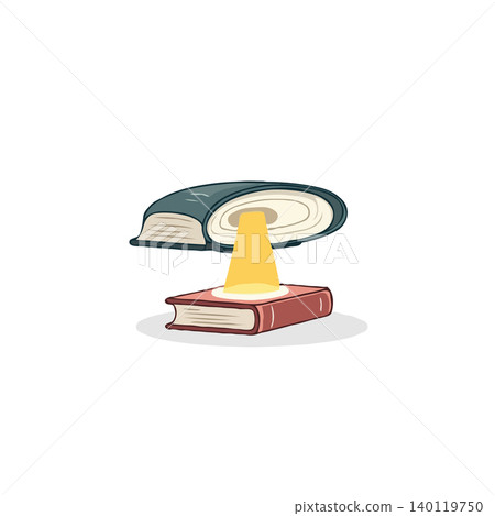 Abstract illustrative style featuring two books with a luminous connection. This conceptual artwork conveys themes of knowledge, imagination, and creative inspiration. Ideal for representing ideas Abstract illustrative style featuring two books with a luminous connection. This conceptual artwork conveys themes of knowledge, imagination, and creative inspiration. Ideal for representing ideas 140119750