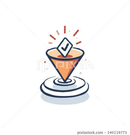 A stylized vector illustration showcasing the concept of voting. The image depicts a location pointer with a check mark, symbolizing making a choice in digital vote or election. Concentric circles 140119773