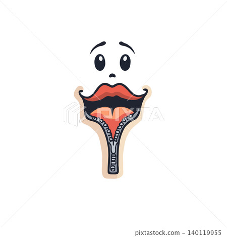 This cartoon illustrates a face with a zipper replacing the mouth, symbolizing silenced words or the inability to express oneself. It represents a quirky, imaginative concept, blending humor with This cartoon illustrates a face with a zipper replacing the mouth, symbolizing silenced words or the inability to express oneself. It represents a quirky, imaginative concept, blending humor with 140119955