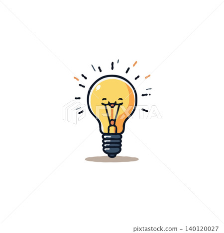 A cheerful light bulb character radiates positivity and creative energy, symbolizing the spark of a brilliant idea and representing innovation, creativity and bright solutions, conveying a sense of 140120027