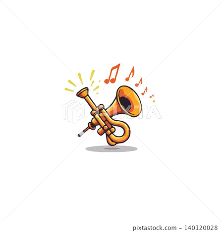 An illustration shows a cartoon trumpet emitting music notes with a charming design. The image conveys the joy of musical expression and the essence of sound, suitable for creative projects and An illustration shows a cartoon trumpet emitting music notes with a charming design. The image conveys the joy of musical expression and the essence of sound, suitable for creative projects and 140120028