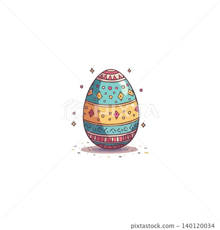 A charming illustration presents an easter egg adorned with delightful geometric designs in soft, vibrant hues. Perfect for adding a playful and festive touch to your spring holiday greetings or A charming illustration presents an easter egg adorned with delightful geometric designs in soft, vibrant hues. Perfect for adding a playful and festive touch to your spring holiday greetings or 140120034