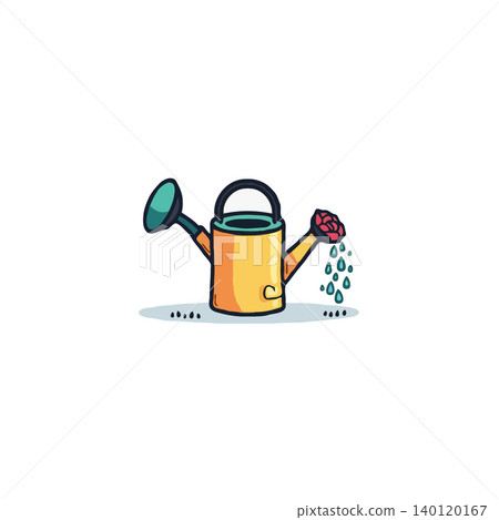 A charming illustration features a yellow watering can gently showering a blossoming flower with refreshing droplets. Symbolizing growth, care, and the nurturing aspect of gardening, this artwork A charming illustration features a yellow watering can gently showering a blossoming flower with refreshing droplets. Symbolizing growth, care, and the nurturing aspect of gardening, this artwork 140120167