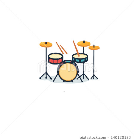 A crisp illustration showcasing a drum set, perfect for representing musical concepts, band performances, or the essence of rhythm and percussion. This design is suitable for various creative A crisp illustration showcasing a drum set, perfect for representing musical concepts, band performances, or the essence of rhythm and percussion. This design is suitable for various creative 140120183