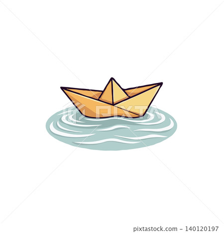 A charming illustration of a delicate paper boat resting on calm, rippling water invites us to drift away into a world of childhood memories, imaginative play, and tranquil voyages across the vast 140120197