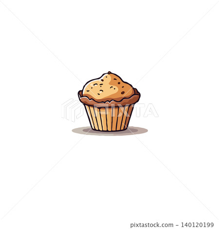 A hand-drawn style cupcake illustration stands alone on a white background. The sweet baked good features a swirled topping, and a paper cup style base. This whimsical image evokes a sense of joy 140120199