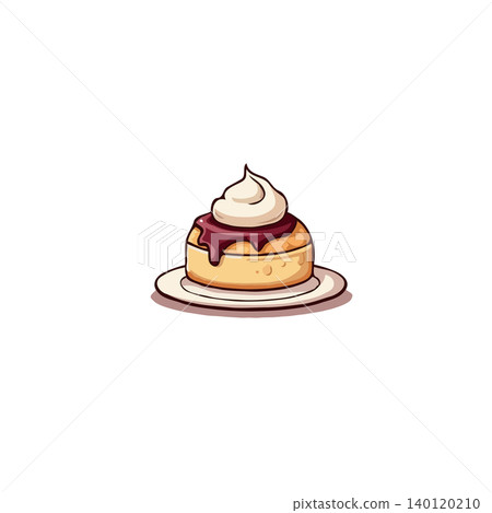 A charming illustration showcases a delectable pastry. A golden bun is generously coated with glossy chocolate glaze, topped with a perfect swirl of white cream. The drawing style is simple, clean, A charming illustration showcases a delectable pastry. A golden bun is generously coated with glossy chocolate glaze, topped with a perfect swirl of white cream. The drawing style is simple, clean, 140120210