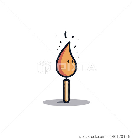 A simple, clean cartoon style illustration of a single candle flame atop a small stick. The warm colors and soft glow suggest comfort and illumination, isolated against a white backdrop. A simple, clean cartoon style illustration of a single candle flame atop a small stick. The warm colors and soft glow suggest comfort and illumination, isolated against a white backdrop. 140120366