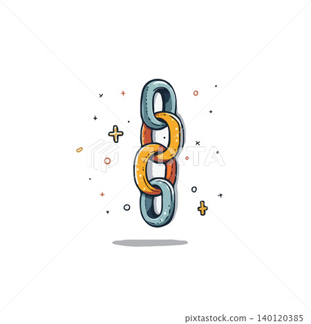 This illustration features a stylized chain with interconnected links, symbolizing strength and security. The design uses a simple color palette with a focus on the interplay of interlocking 140120385