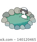 A woman immersed in a hot spring 140120465