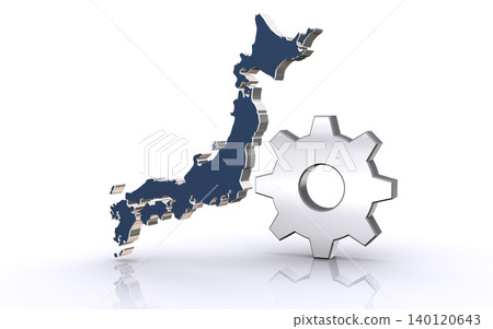 日本地圖與齒輪圖標 140120643