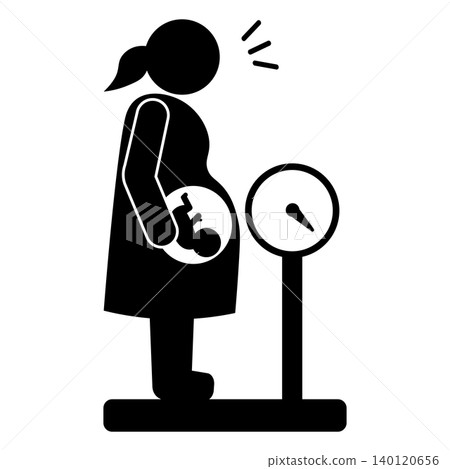 一位孕婦站在體重計上的剪影 一位孕婦站在體重計上的剪影 140120656