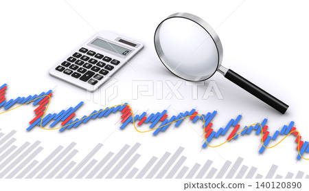 Economic charts, calculator, and magnifying glass Economic charts, calculator, and magnifying glass 140120890