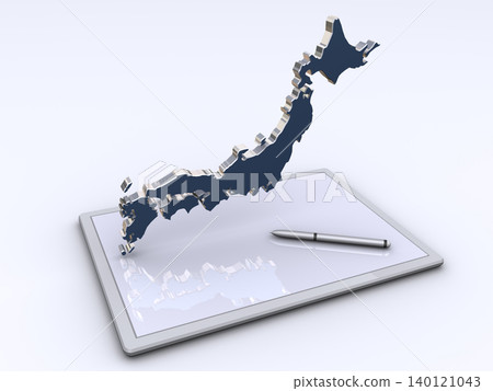 平板電腦上漂浮著一張日本的3D地圖 平板電腦上漂浮著一張日本的3D地圖 140121043
