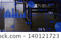 Overlaying transparent dashboard in office lobby, displaying bar chart, pie charts, numbers 140121723