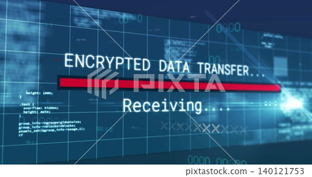 Displaying centered encrypted status text and red bar on network dashboard, with blue grid overlay Displaying centered encrypted status text and red bar on network dashboard, with blue grid overlay 140121753